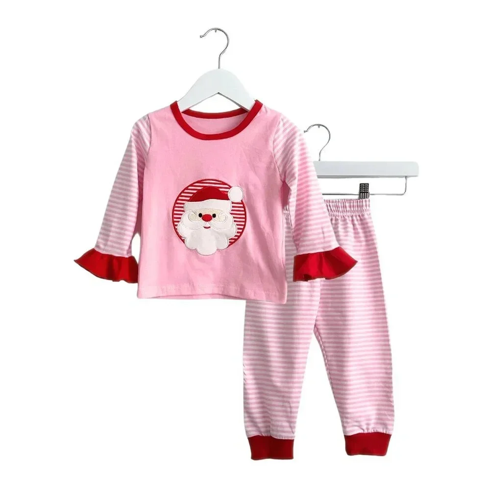 NWT Cute Girls Christmas Pajamas Set Long Sleeve Top & Pants Santa Pink 2T